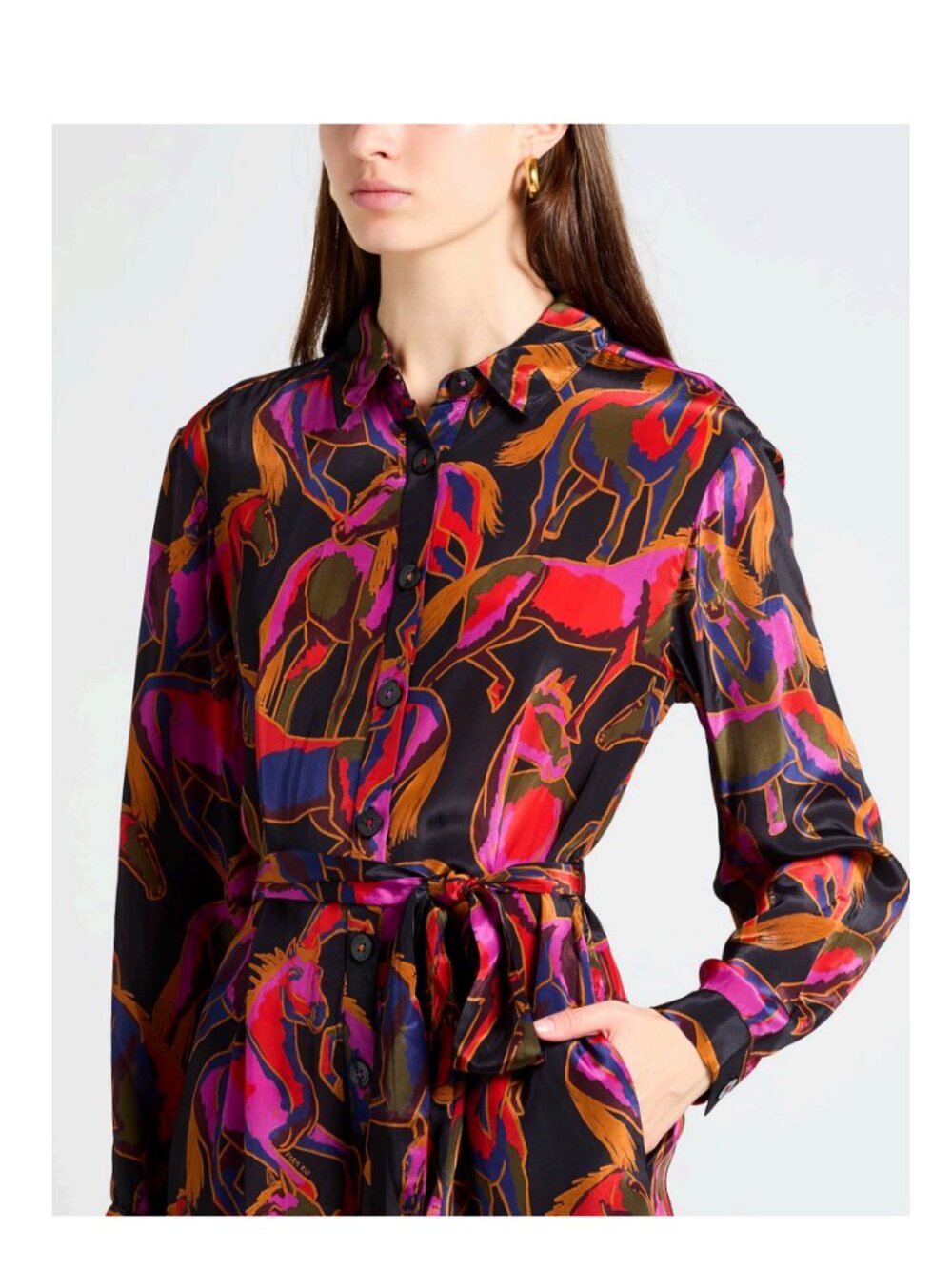 Farm Rio Wild Horses Belted Viscose Long Sleeve Jumpsuit Romper Sz XL - Picture 3 of 16